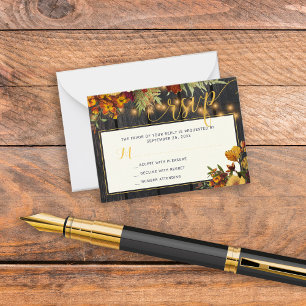 Rustic autumn fall floral wedding RSVP enclosure Card
