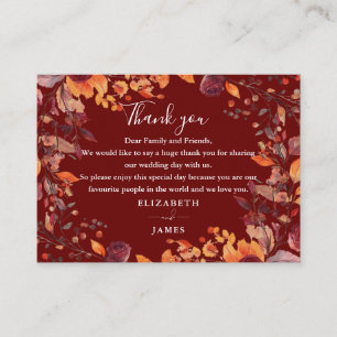 Rustic Autumn Fall Floral Wedding Thank You Place Card