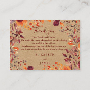 Rustic Autumn Fall Floral Wedding Thank You Place Card