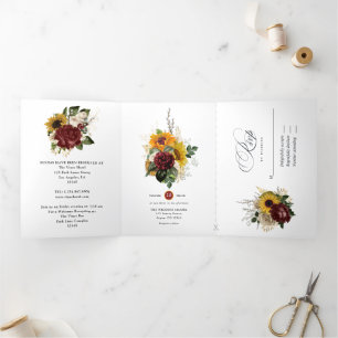 Rustic Autumn - Fall Floral Wedding Tri-Fold Invitation