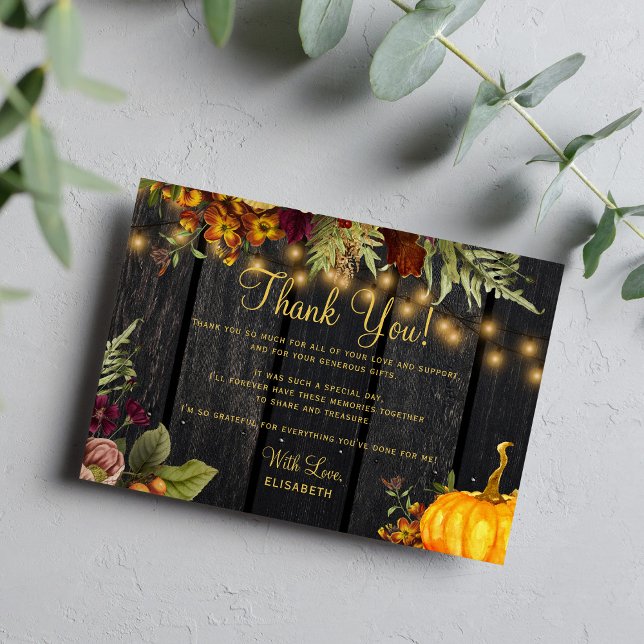 Rustic autumn fall floral wood birthday thank you card (Creator Uploaded)