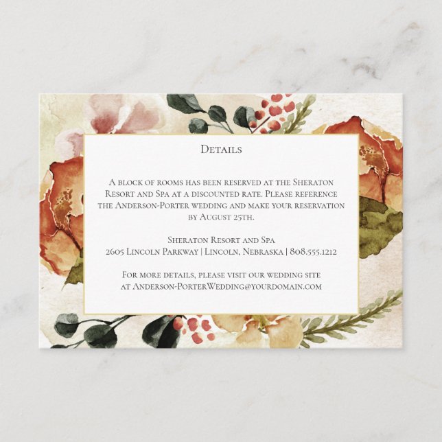 Rustic Autumn Fall Flowers Detail Watercolor Wash Enclosure Card (Front)