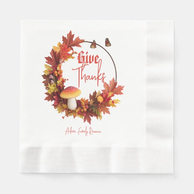 Rustic Autumn Fall Give Thanks  Napkin (Front)