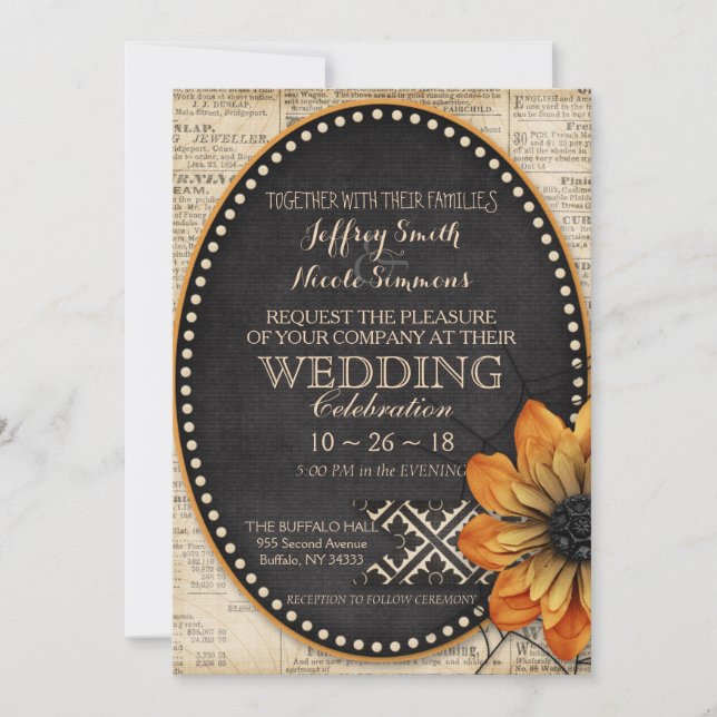 Rustic Autumn Fall Halloween Barn Wedding Invitation (Front)