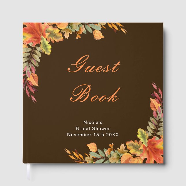 Rustic Autumn Fall Leaves Bridal Shower Guest Book (Front)