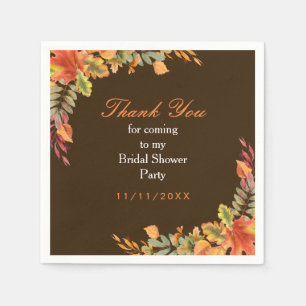 Rustic Autumn Fall Leaves Bridal Shower Napkin