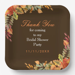 Rustic Autumn Fall Leaves Bridal Shower Paper Plate