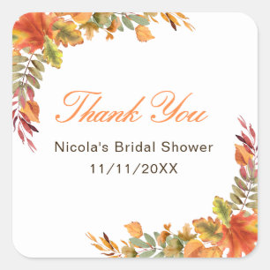 Rustic Autumn Fall Leaves Bridal Shower Square Sticker