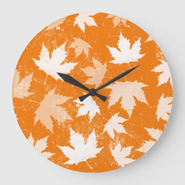 Rustic Autumn Fall Leaves Pattern  Large Clock (Front)