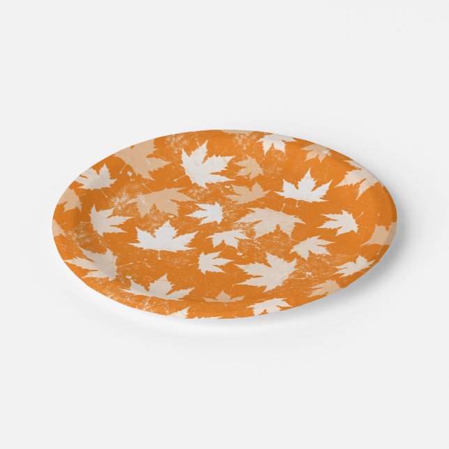 Rustic Autumn Fall Leaves Pattern Paper Plate (Angled)
