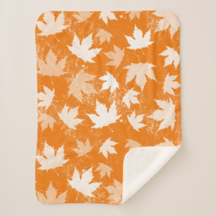 Rustic Autumn Fall Leaves Pattern Sherpa Blanket