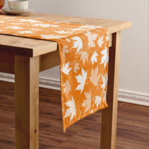 Rustic Autumn Fall Leaves Pattern Short Table Runner