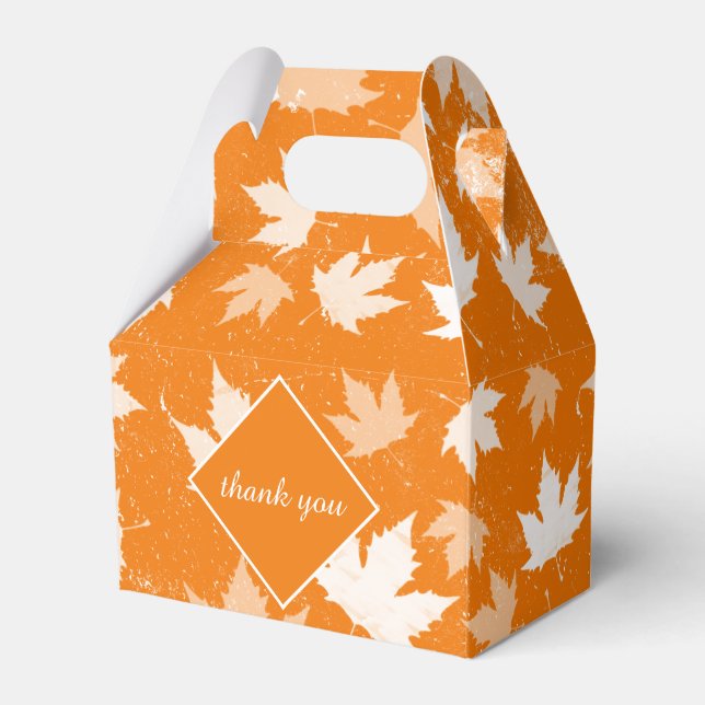 Rustic Autumn Fall Leaves Pattern Thank You Favour Box (Front Side)