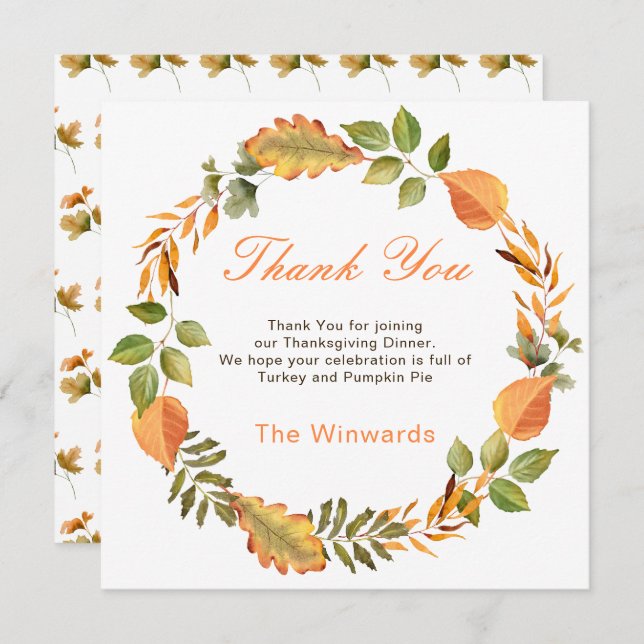 Rustic Autumn Fall Leaves Square Thanksgiving  (Front/Back)