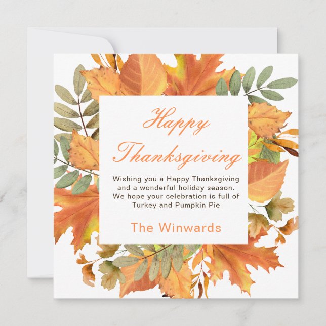 Rustic Autumn Fall Leaves Square Thanksgiving  Card (Front)
