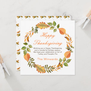 Rustic Autumn Fall Leaves Square Thanksgiving Card