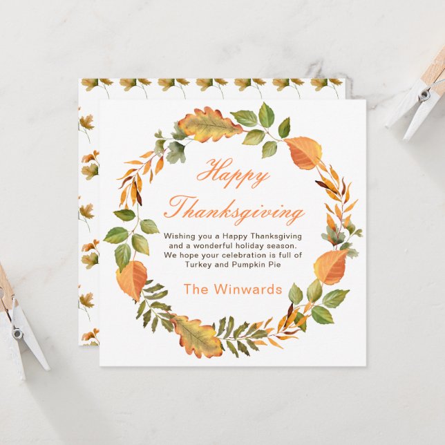 Rustic Autumn Fall Leaves Square Thanksgiving  Card (Front/Back In Situ)