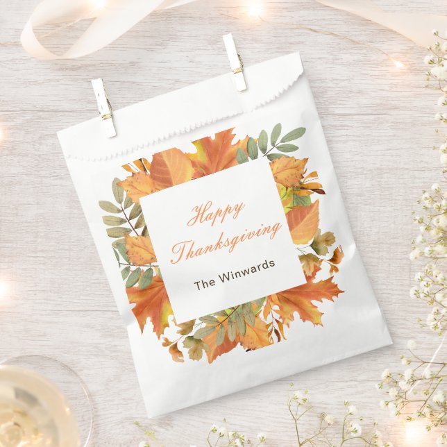 Rustic Autumn Fall Leaves Square Thanksgiving  Favour Bags (Clipped)