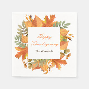Rustic Autumn Fall Leaves Square Thanksgiving Napkin