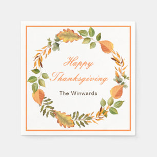 Rustic Autumn Fall Leaves Square Thanksgiving Napkin