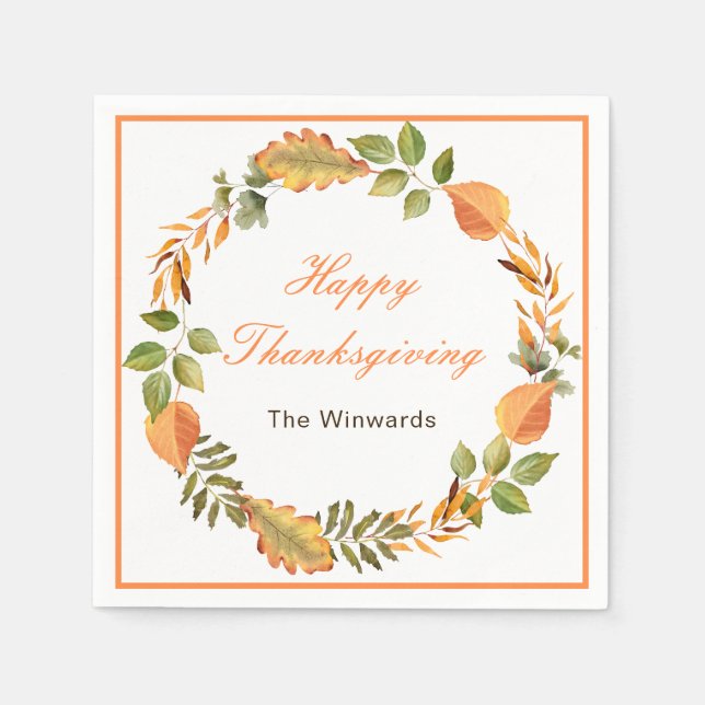 Rustic Autumn Fall Leaves Square Thanksgiving  Napkin (Front)