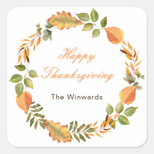 Rustic Autumn Fall Leaves Square Thanksgiving Square Sticker