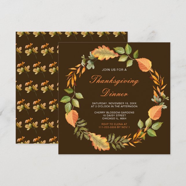 Rustic Autumn Fall Leaves Thanksgiving Party Invitation (Front/Back)