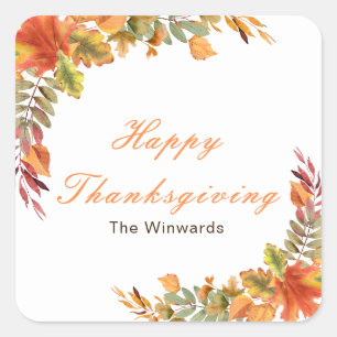 Rustic Autumn Fall Leaves Thanksgiving Party Square Sticker