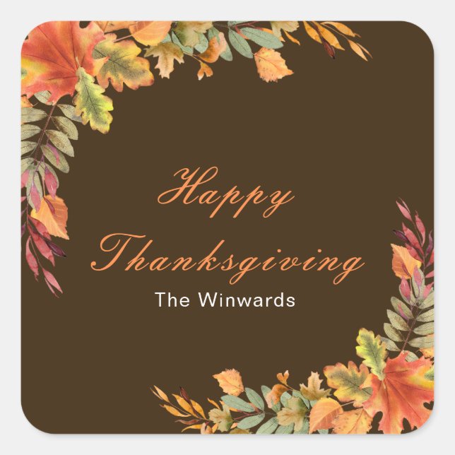 Rustic Autumn Fall Leaves Thanksgiving Party Square Sticker (Front)