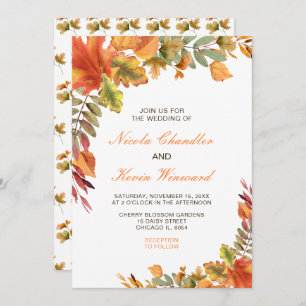 Rustic Autumn Fall Leaves Wedding Invitation