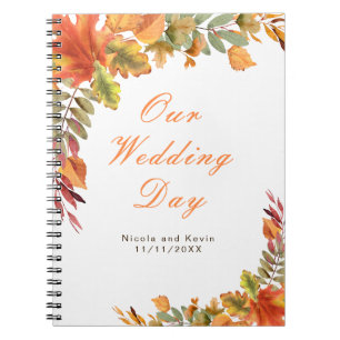 Rustic Autumn Fall Leaves Wedding planner Notebook