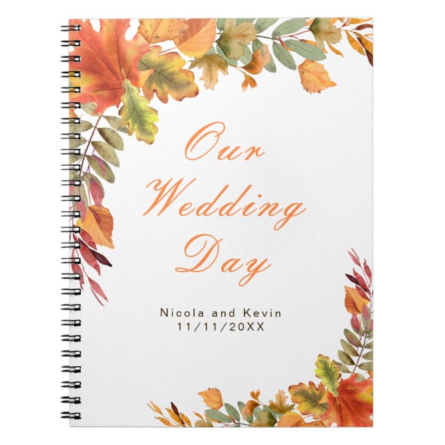 Rustic Autumn Fall Leaves Wedding planner Notebook (Front)