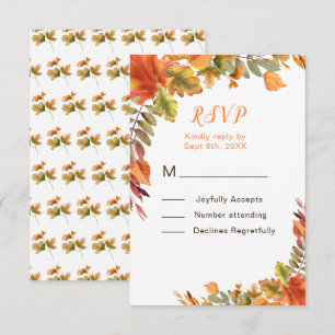 Rustic Autumn Fall Leaves Wedding Reception RSVP Card