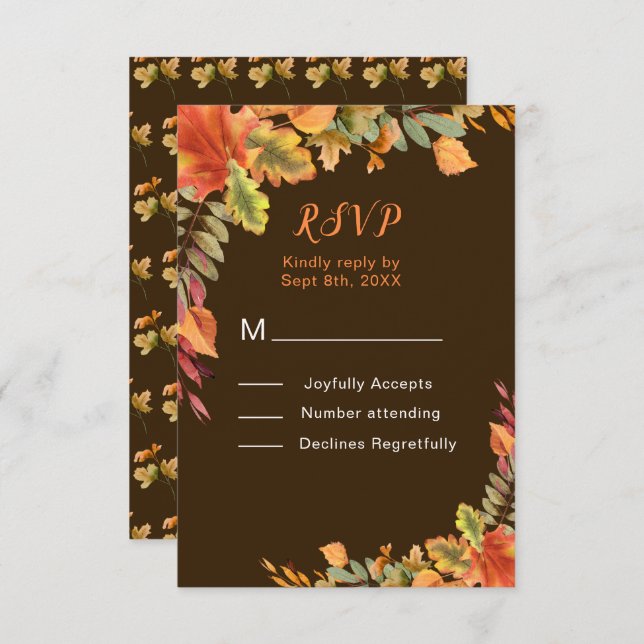 Rustic Autumn Fall Leaves Wedding Reception RSVP Card (Front/Back)