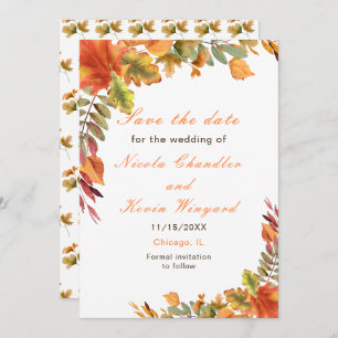Rustic Autumn Fall Leaves Wedding Reception Save The Date