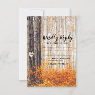 Rustic Autumn Fall Leaves Wedding RSVP Card