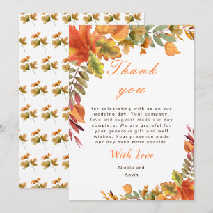 Rustic Autumn Fall Leaves Wedding Thank You Card