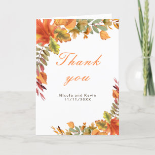 Rustic Autumn Fall Leaves Wedding Thank You Card