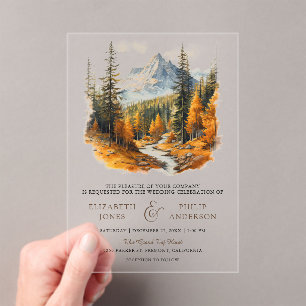 Rustic Autumn Fall Mountain Forest Wedding Acrylic Invitations
