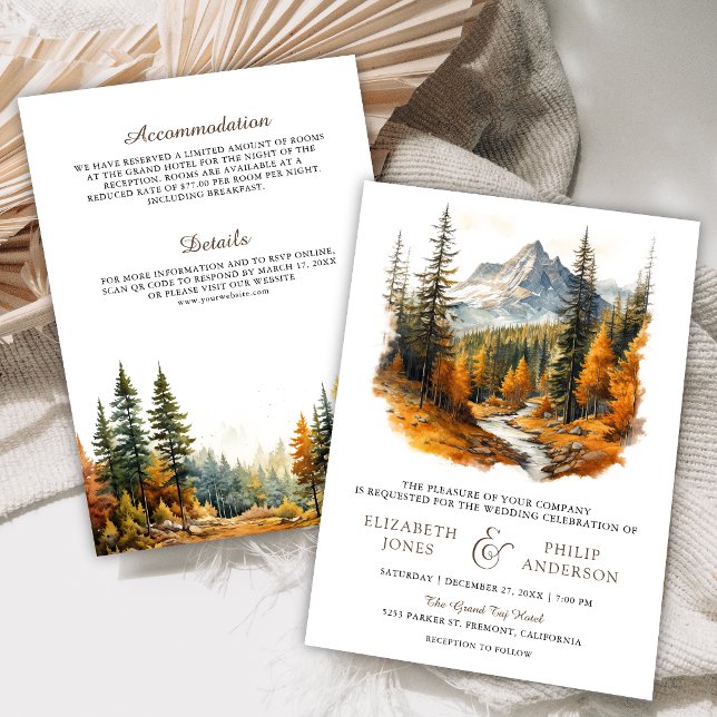 Rustic Autumn Fall Mountain Forest Wedding Invitation (Creator Uploaded)