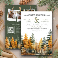 Rustic Autumn Fall Pine Trees QR Code Wedding