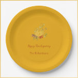 Rustic Autumn Fall Pumpkin Colour Thanksgiving  Paper Plate<br><div class="desc">Lovely fall paper plates with HAPPY THANKSGIVING in script lettering.  Decorated with a pumpkin and foliage.  Add your name.</div>