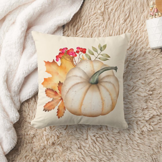 Rustic Autumn Fall Pumpkin & Leaves Cushion (Blanket)