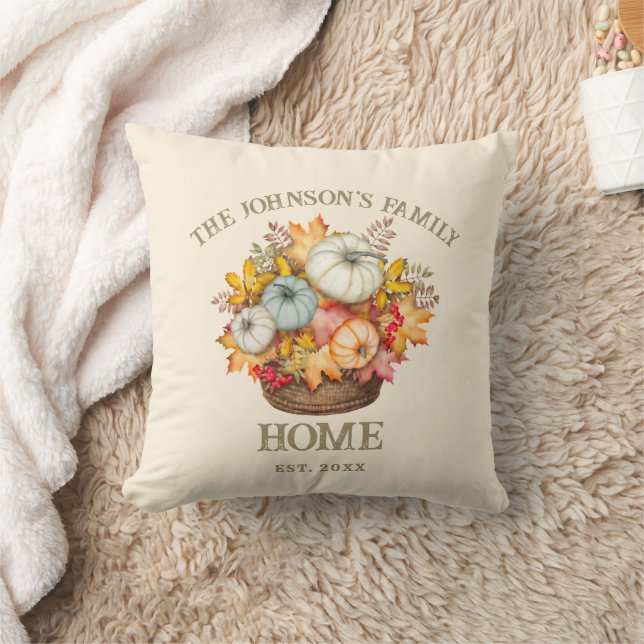 Rustic Autumn Fall Pumpkins Family Name Cushion (Blanket)