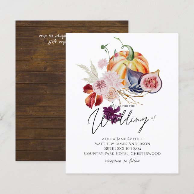 Rustic Autumn Fall Pumpkins Figs Flowers Wedding (Front/Back)