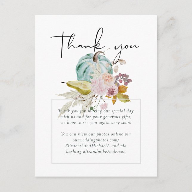 Rustic Autumn Fall Pumpkins Figs Flowers Wedding Postcard (Front)