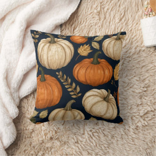 Rustic Autumn Fall Pumpkins Foliage Pattern Cushion