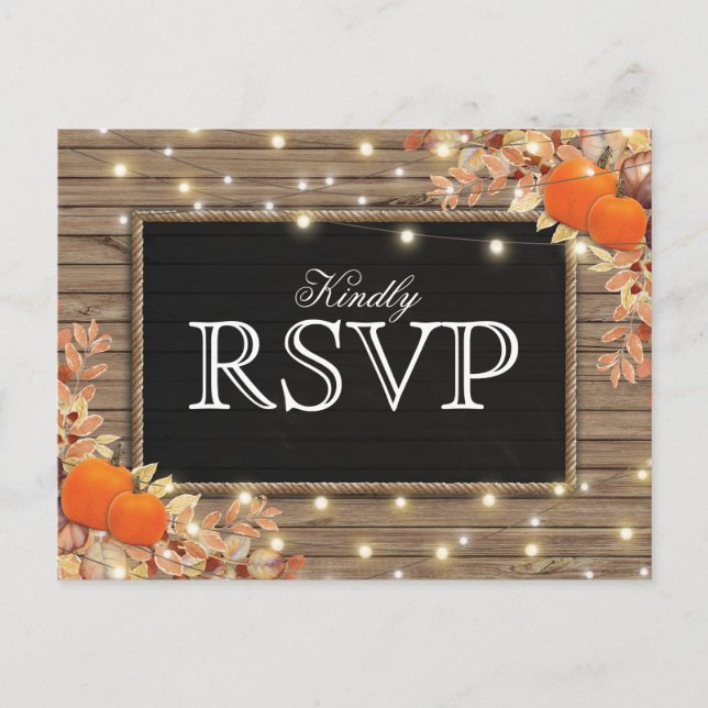 Rustic Autumn Fall Response | Pumpkin Wedding RSVP Invitation Postcard (Front)