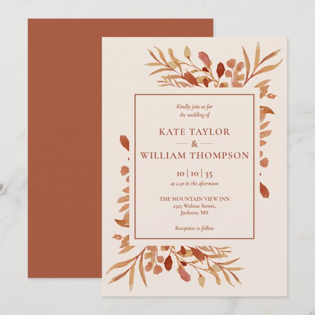Rustic Autumn Fall Terracotta Wedding Invitation (Front/Back)