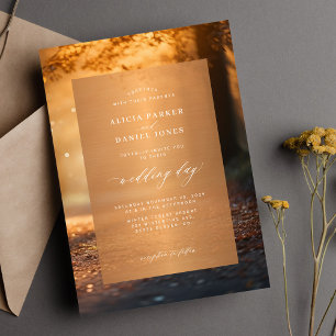 Rustic autumn fall tree lights wedding invitation